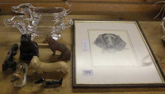 1920s bronze daschund, primiative carvings, daschund collectables etc.